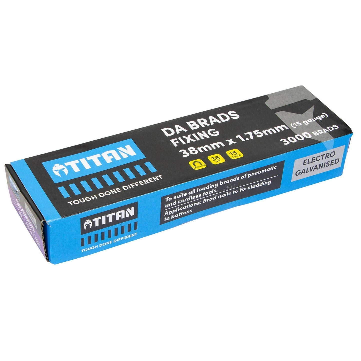 Titan 38x 1.75mm Electro Galvanised 34° Angled Collated Nail DA Brads - 3000 Pcs