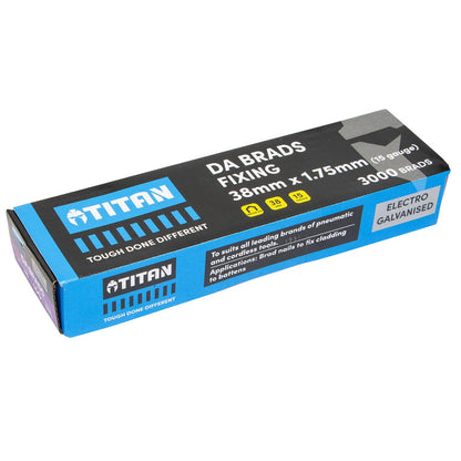Titan 38x 1.75mm Electro Galvanised 34° Angled Collated Nail DA Brads - 3000 Pcs