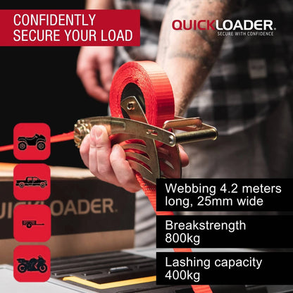 Quickloader 4.2m Retractable Ratchet Tie Down Straps 400kg 2 Pack - Tangle-Free, Durable, Safe