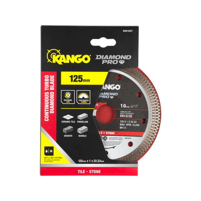 Kango 125mm Continuous Turbo Diamond Blade, Ultra-Thin, High Diamond Concentrate, Wet/Dry Use