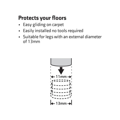 Surface Gard 13mm Black Plastic Chair Tips 4 Pack - Easy Glide, Floor Protection