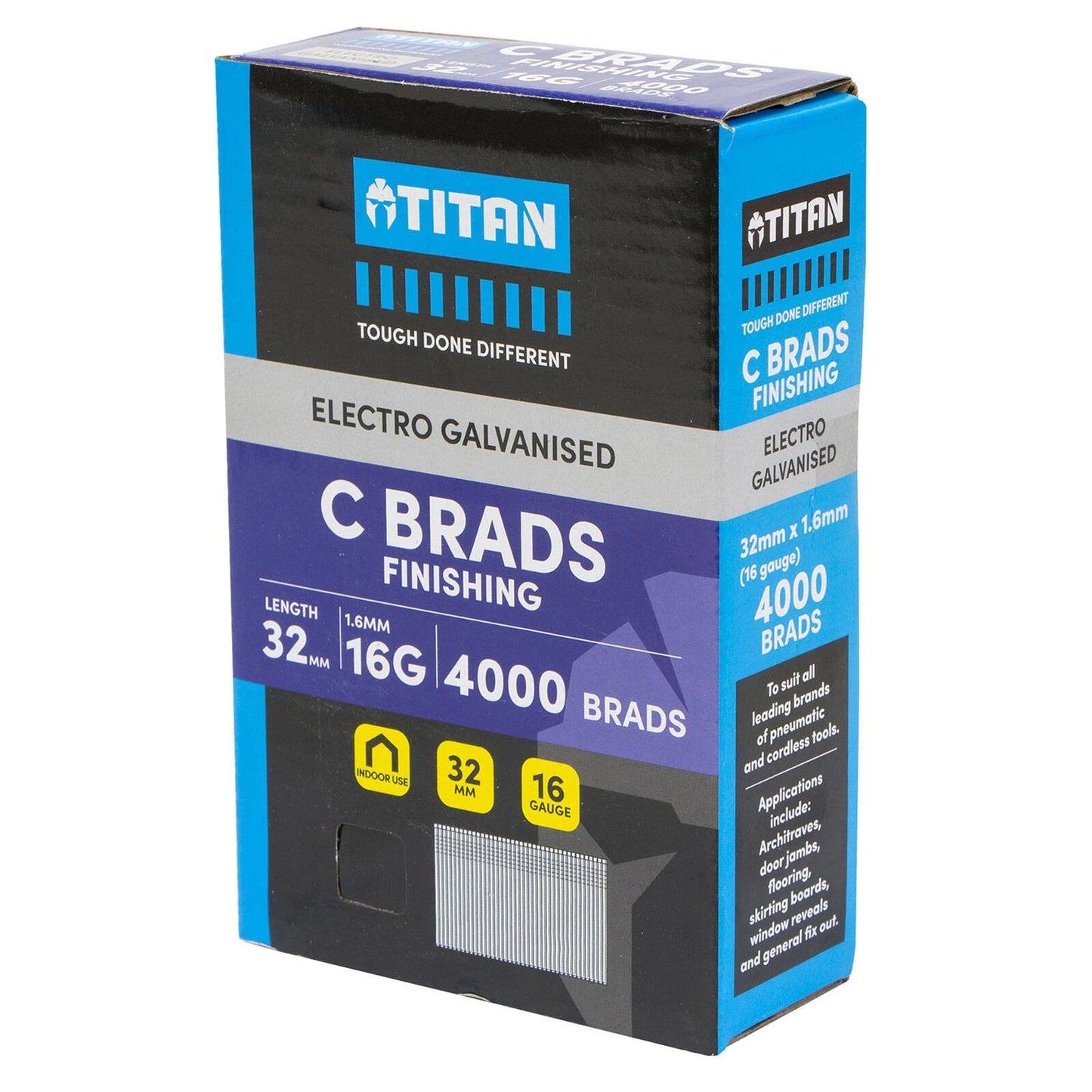 Titan 32x1.6mm Electro Galvanised Straight Collated Nail C Brads - Pack of 4000