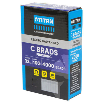 Titan 32x1.6mm Electro Galvanised Straight Collated Nail C Brads - Pack of 4000