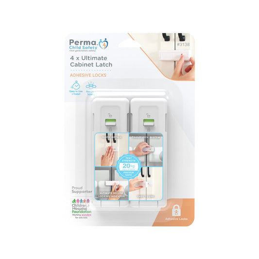 Perma Child Safety Ultimate Cabinet Latch 4 Pack, Triple Action Lock, Easy Install