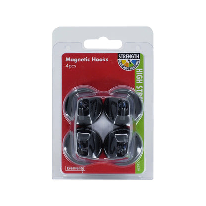 Everhang Black Magnetic Hooks 4 Pack - Strong 6.3kg Pull, Versatile, Durable Coating