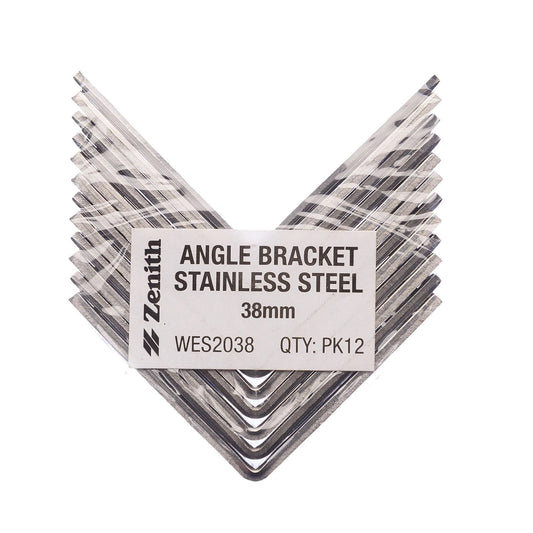Zenith 38mm Stainless Steel Angle Brackets 12 Pack - Corrosion Resistant, Versatile Support