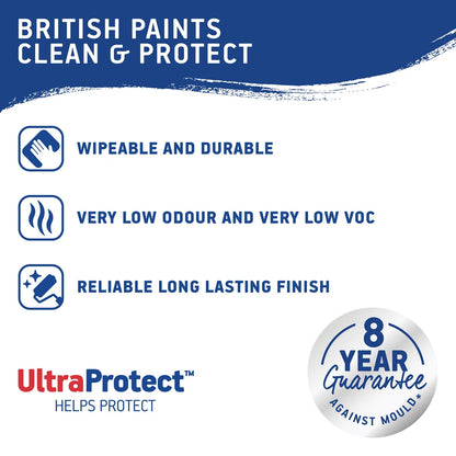 British Paints White Matt Interior Paint 2L - Low Odour, Wipeable, 8 Year Mould Guarantee