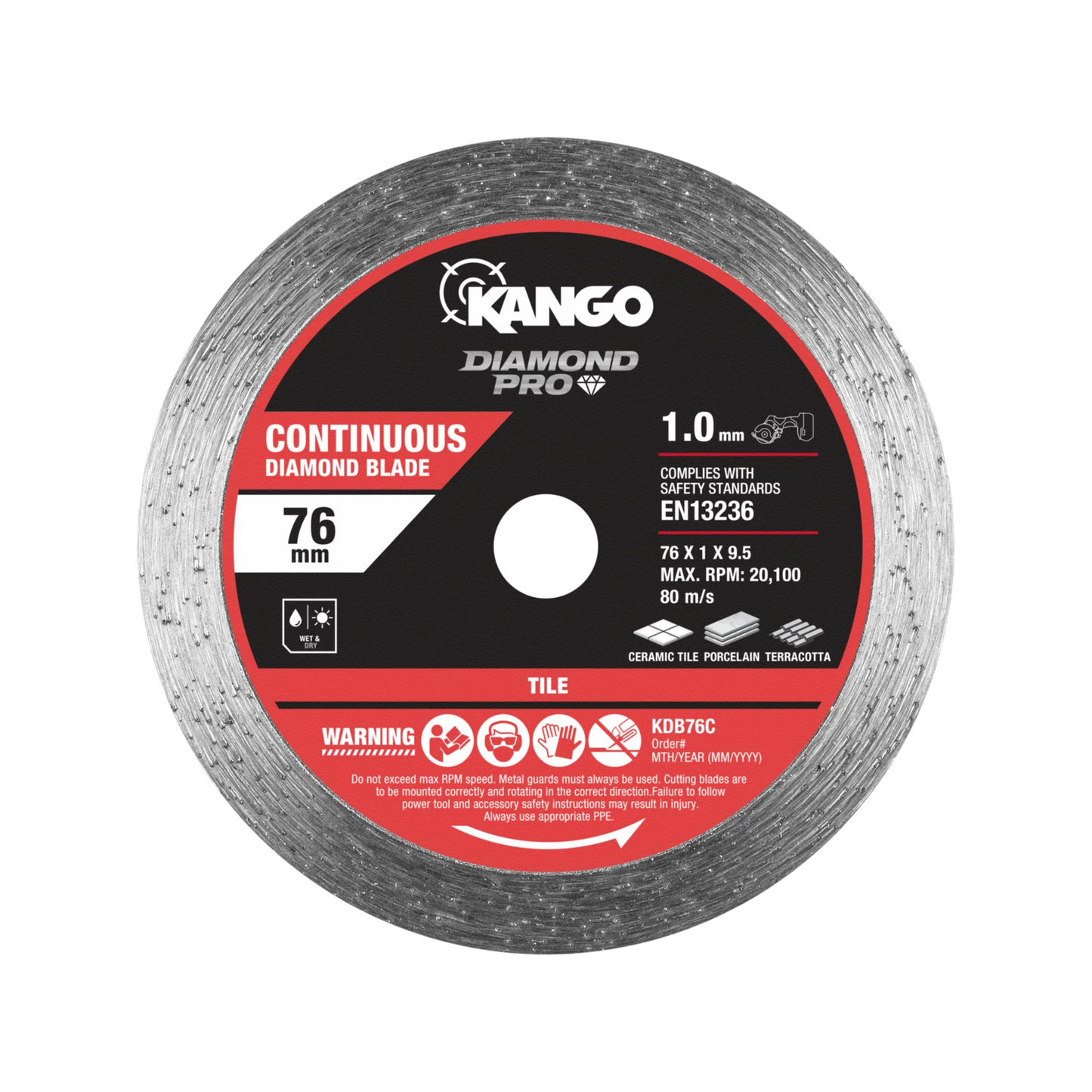 Kango 76mm Continuous Diamond Blade for Tile Cutting - Smooth, Durable, Wet/Dry Use