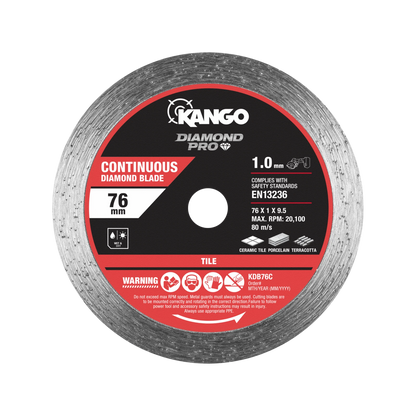 Kango 76mm Continuous Diamond Blade for Tile Cutting - Smooth, Durable, Wet/Dry Use