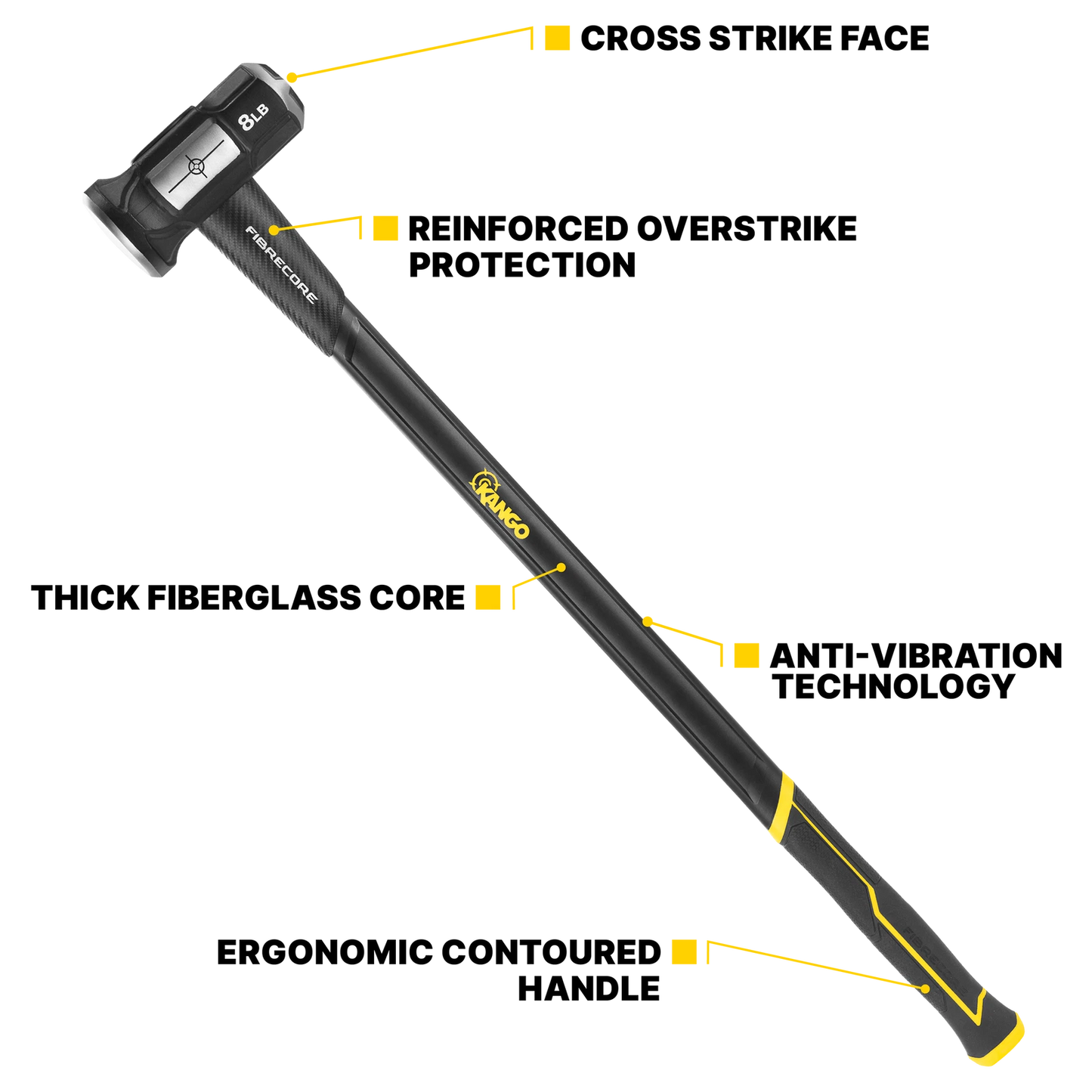 Kango 8lb Cross Strike Sledge Hammer, Fibreglass Handle, Heat-Treated Steel Head
