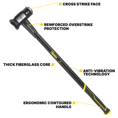 Kango 8lb Cross Strike Sledge Hammer, Fibreglass Handle, Heat-Treated Steel Head