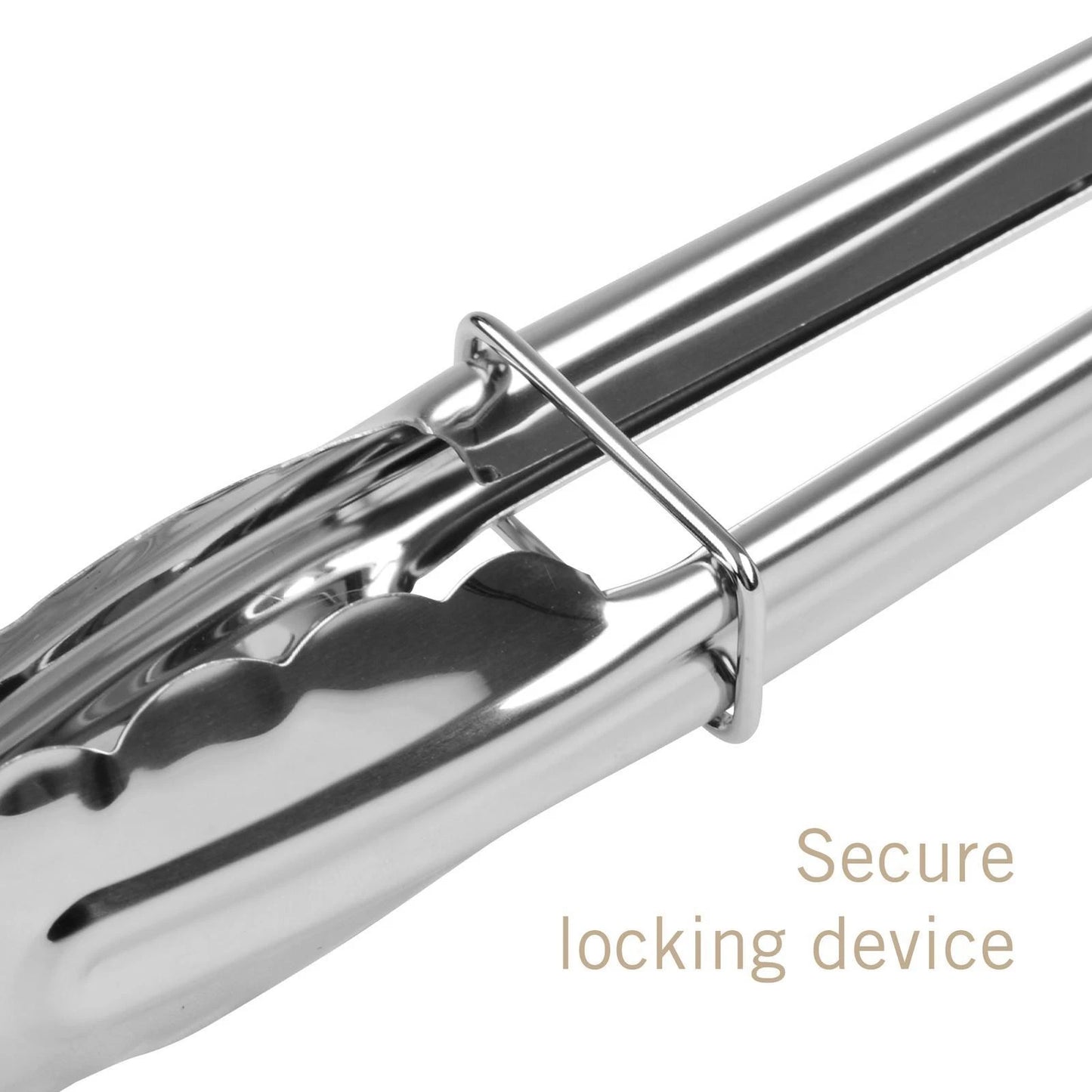 BBQ Stainless Steel Short Lockable Tongs with Scalloped Teeth, 23cm for Cooking & Serving
