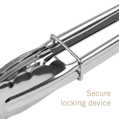 BBQ Stainless Steel Short Lockable Tongs with Scalloped Teeth, 23cm for Cooking & Serving