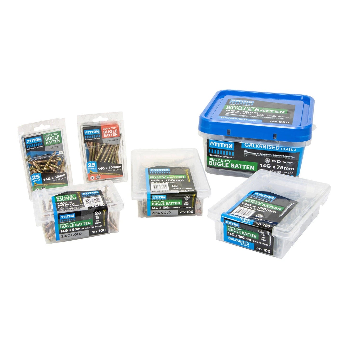 Titan 14g x 75mm Zinc Gold Bugle Batten Screw - 25 Pcs, Corrosion Resistant, High-Torque