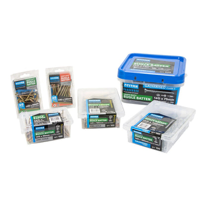 Titan 14g x 75mm Zinc Gold Bugle Batten Screw - 25 Pcs, Corrosion Resistant, High-Torque