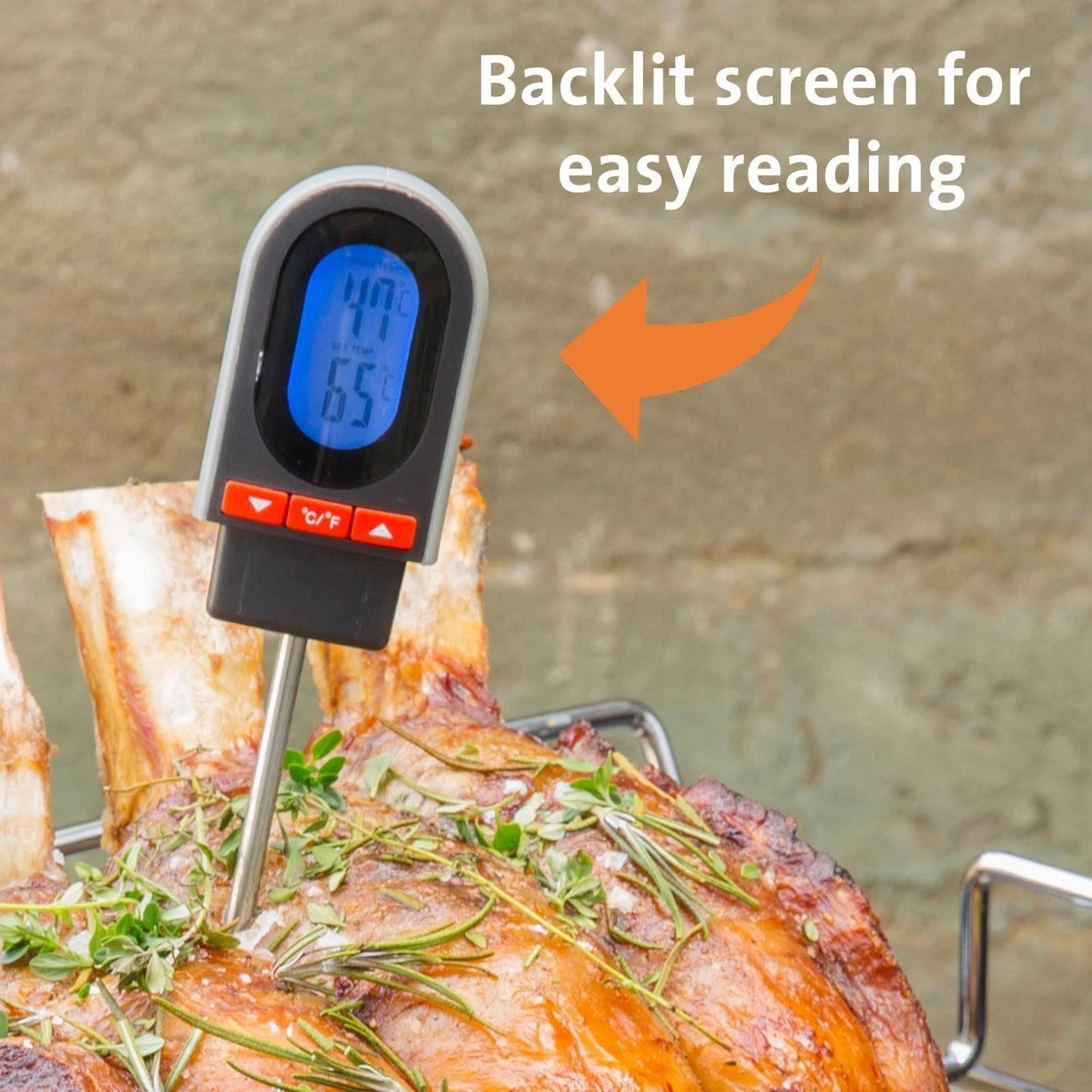 Jumbuck Digital Meat Thermometer, Programmable, Stainless Steel Probe, Back-lit Screen