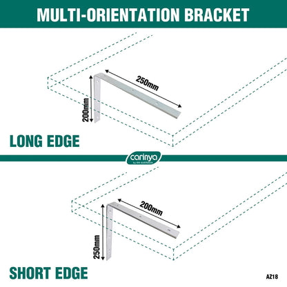Carinya Heavy-Duty Zinc Plated Angle Bracket 250x200mm for Indoor/Outdoor Use
