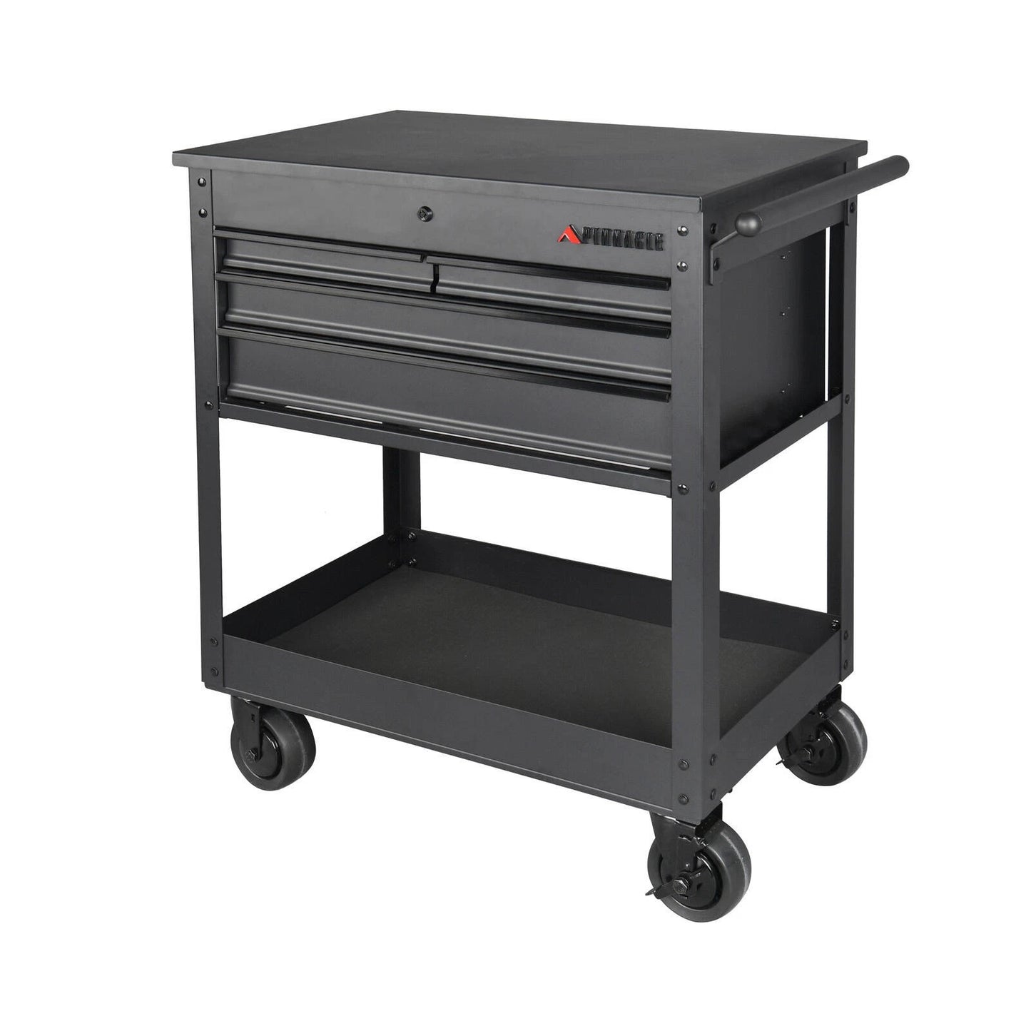 Pinnacle 79cm Black Matte Service Cart with Soft Close Drawers & Heavy Duty Castors