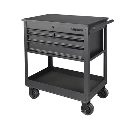 Pinnacle 79cm Black Matte Service Cart with Soft Close Drawers & Heavy Duty Castors