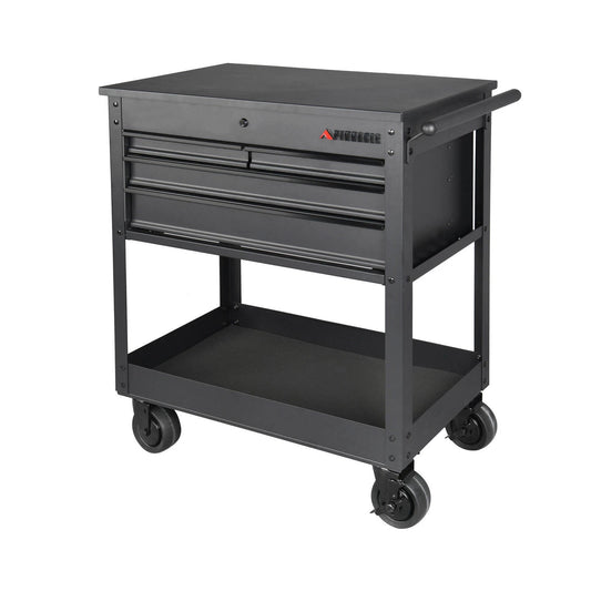 Pinnacle 79cm Black Matte Service Cart with Soft Close Drawers & Heavy Duty Castors