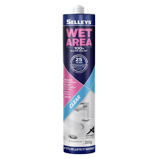 Selleys 300g Clear Wet Area Silicone Sealant - Waterproof, Mould Resistant, Indoor Use