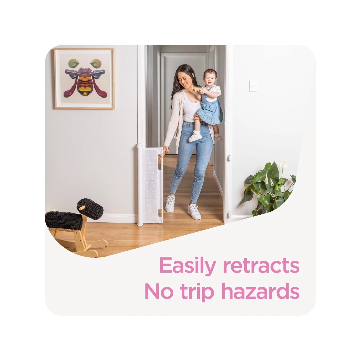 Perma Child Safety 1.4m White Retractable Baby Gate, Indoor/Outdoor, 3-Way Lock, Pet-Friendly