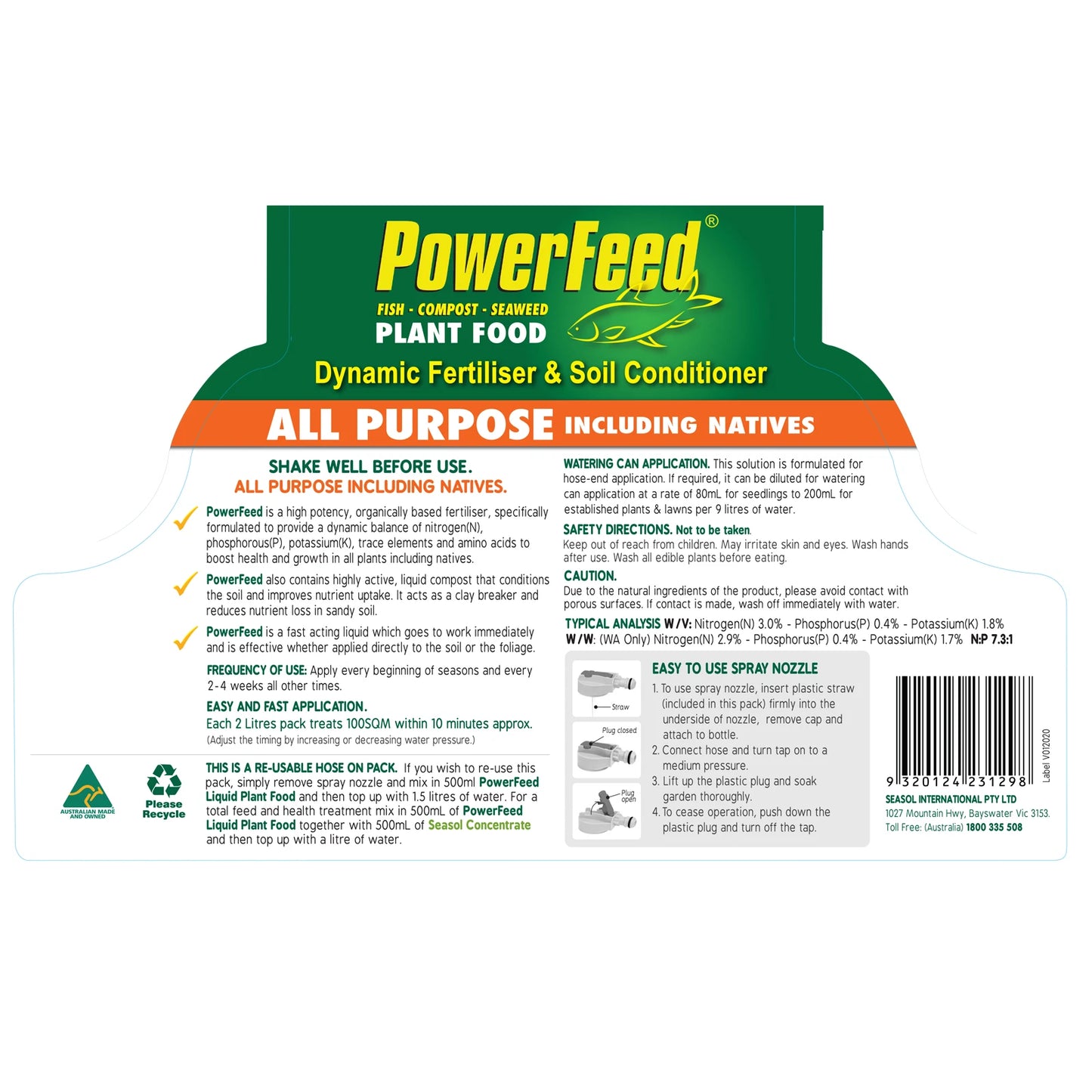 PowerFeed 2 x 2L Hose-On Liquid Fertiliser Twin Pack for All Plants, Australian Made