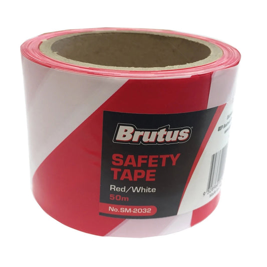 Brutus 75mm x 50m Red and White UV Stabilised Safety Tape - High Visibility PVC