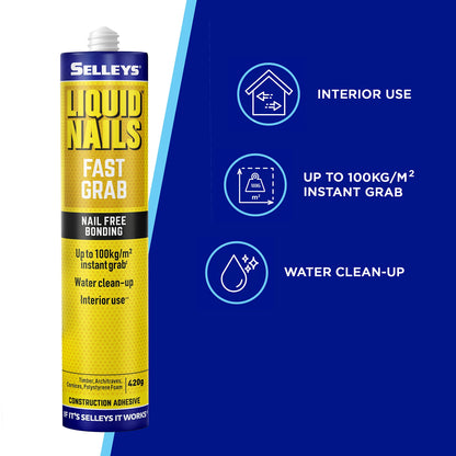 Selleys Liquid Nails Fast Grab Adhesive 420g - Strong, Quick Bond, Indoor Use
