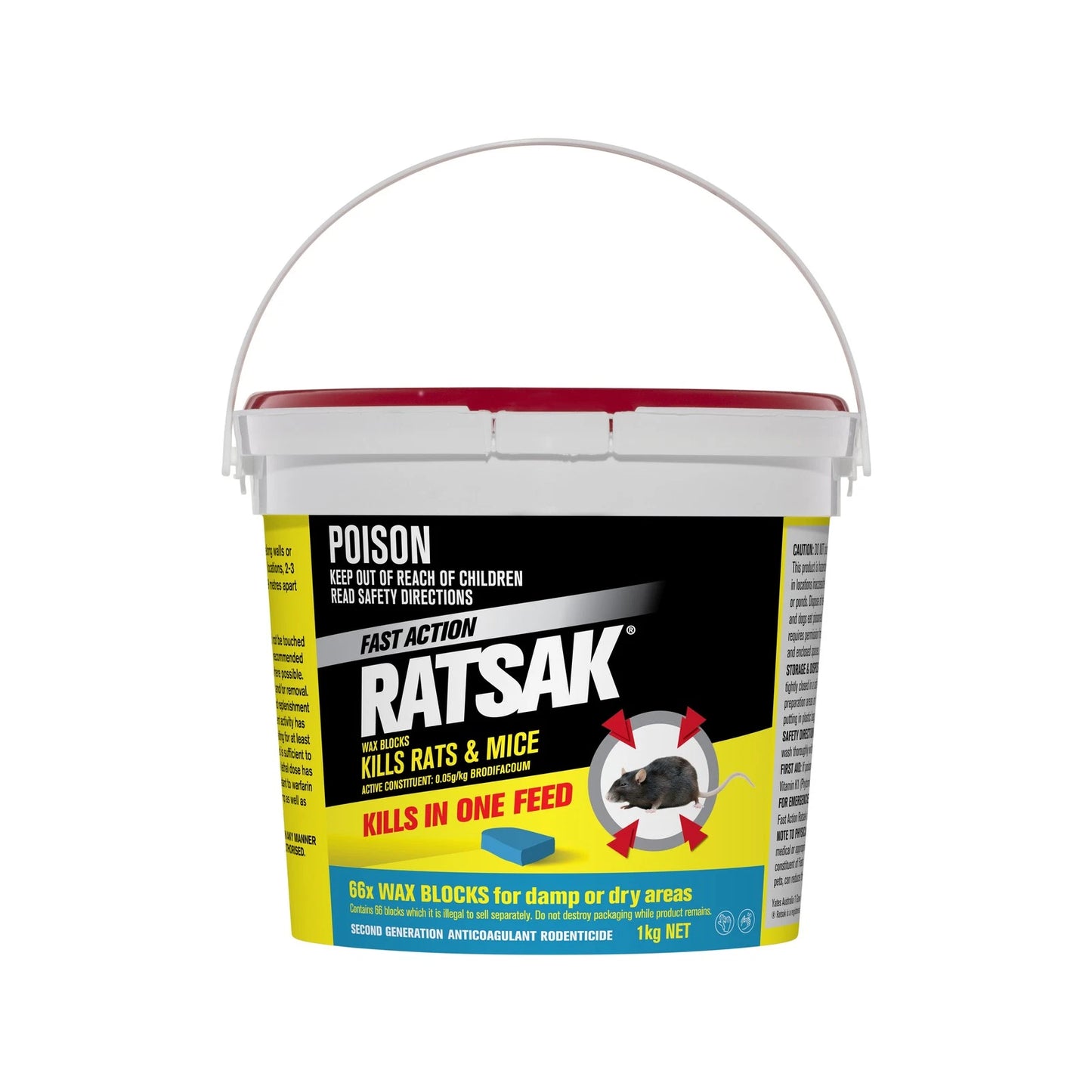 RATSAK Fast Action Wax Blocks 66 Pack - Moisture Resistant, Fast-Acting Rodenticide