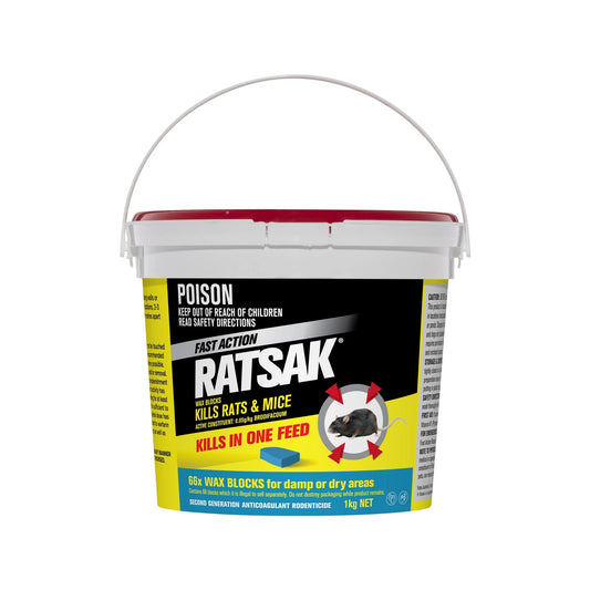 RATSAK Fast Action Wax Blocks 66 Pack - Moisture Resistant, Fast-Acting Rodenticide
