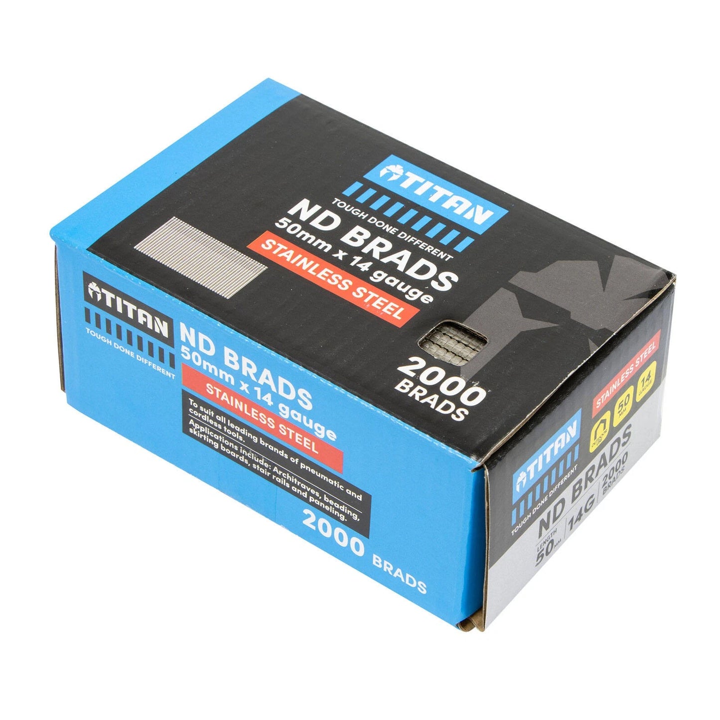 Titan 50x2mm Stainless Steel Collated Nails & Brads, 2000 Pack, Corrosion Resistant