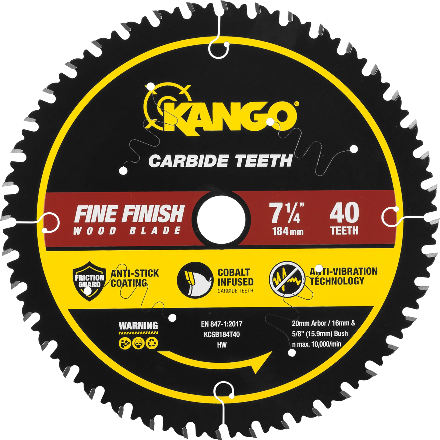 Kango 184mm 40T Wood Circular Saw Blade, Cobalt-Infused, Anti-Stick, Anti-Kickback