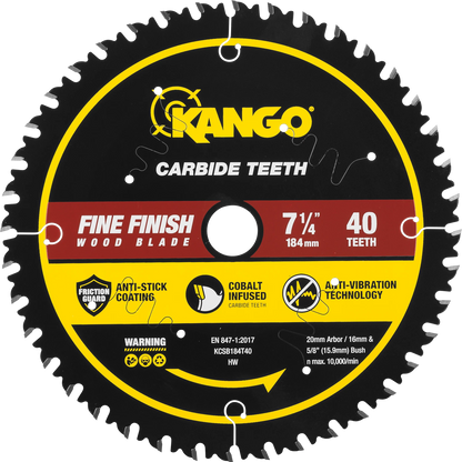 Kango 184mm 40T Wood Circular Saw Blade, Cobalt-Infused, Anti-Stick, Anti-Kickback