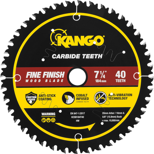 Kango 184mm 40T Wood Circular Saw Blade, Cobalt-Infused, Anti-Stick, Anti-Kickback
