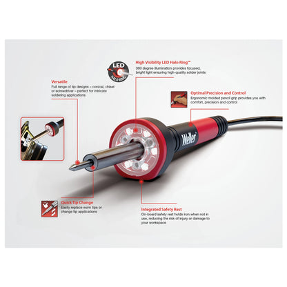 Weller 230V 30W Soldering Iron with LED Halo, Ergonomic Grip, Interchangeable Tips