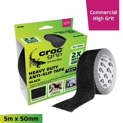 Croc Grip Black Heavy Duty Anti-Slip Tape 5m x 50mm, P5 Slip Rating, Indoor/Outdoor Use