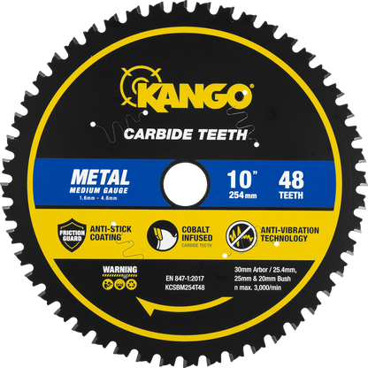 Kango 254mm 48T Metal Mitre Saw Blade, Cobalt Teeth, Anti-Stick, Low Sparks