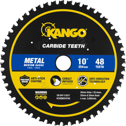 Kango 254mm 48T Metal Mitre Saw Blade, Cobalt Teeth, Anti-Stick, Low Sparks