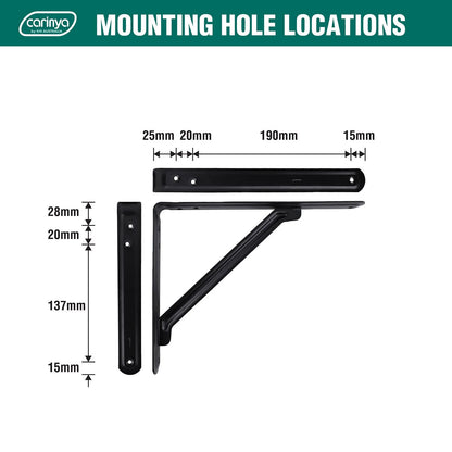 Carinya Black Light Stayed Bracket 250x200mm, Powder Coated Steel, 75kg Load Capacity
