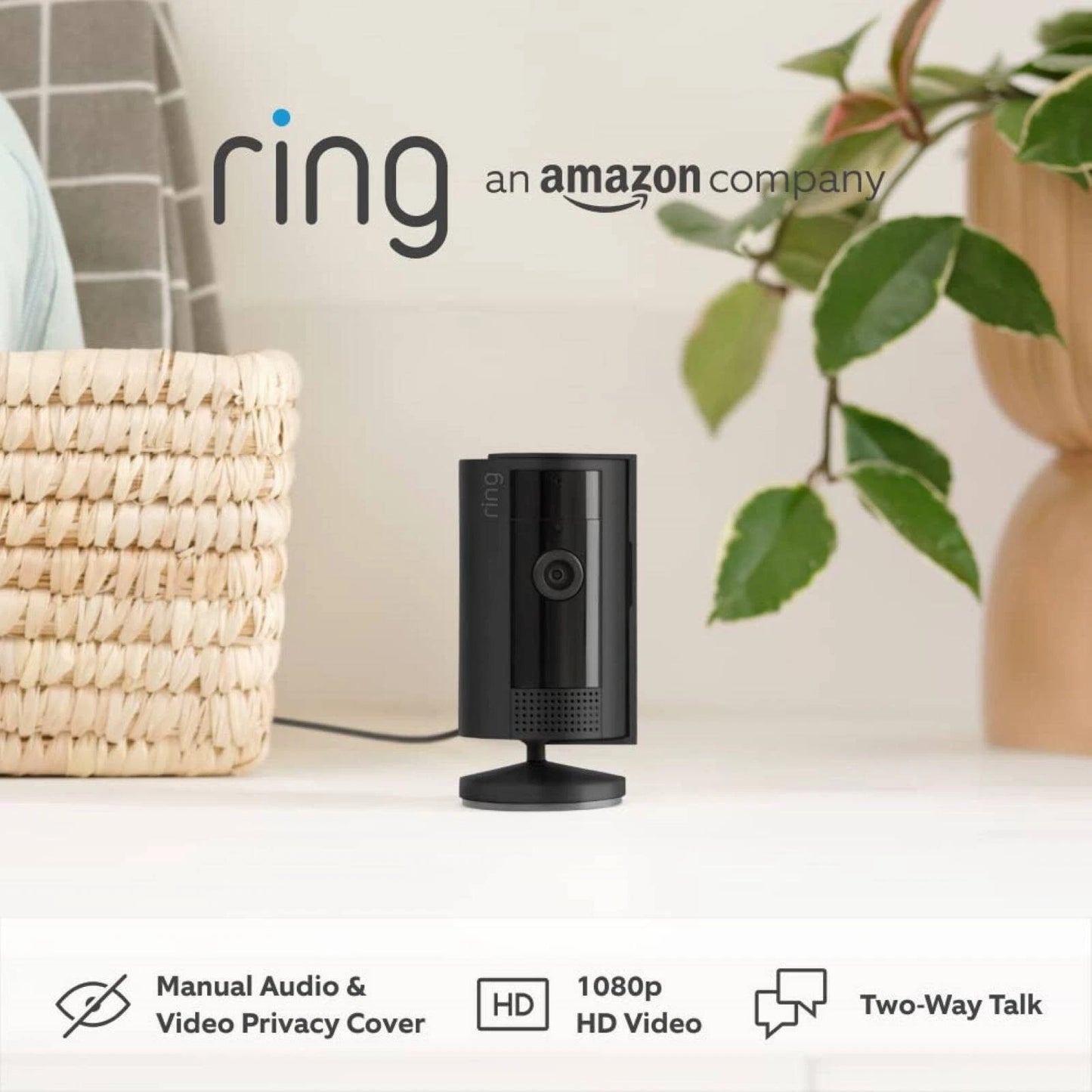 Ring Black 2nd Gen Indoor Camera, 1080p HD, Motion Alerts, Two-Way Talk, Night Vision