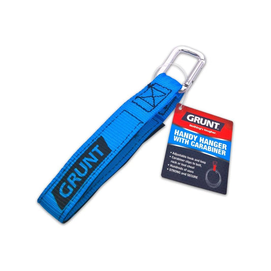 GRUNT 20cm Handy Hanger with Carabiner Clip, Adjustable Hook and Loop, 4 Colors