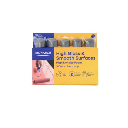 Monarch 160mm Dark High Density Foam Mini Roller 5 Pack - High Gloss Finish, Oil-Based Paints