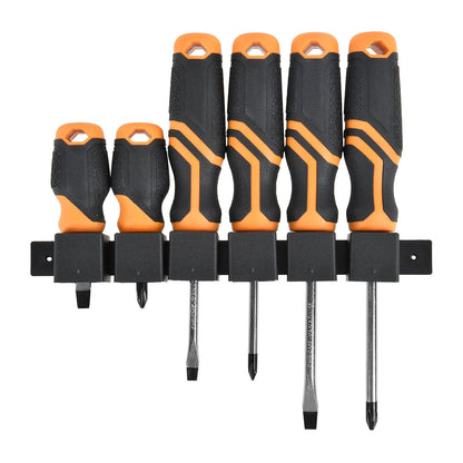 Craftright 6 Piece Screwdriver Set with Soft Grip Handles & Wall Mountable Rack