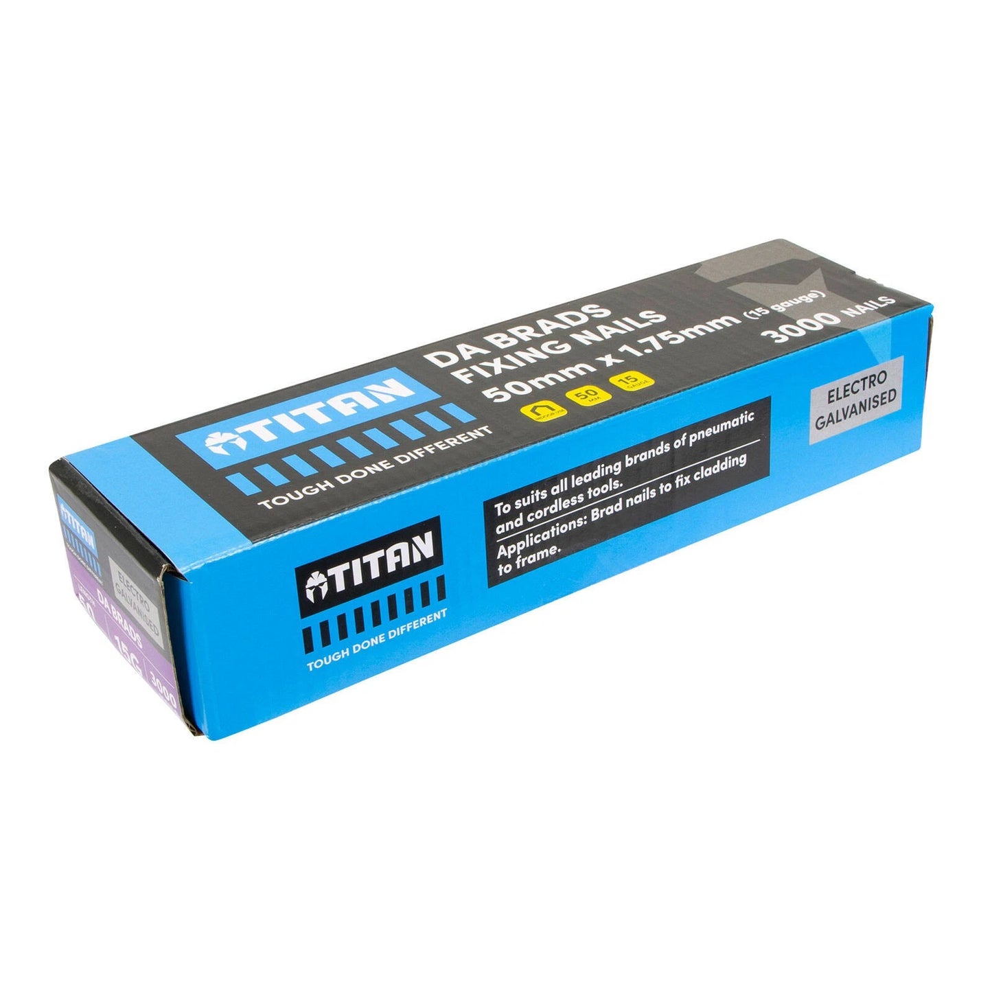 Titan 50x1.75mm Electro Galvanised 34° Angled Collated Nail DA Brads - 3000 Pack