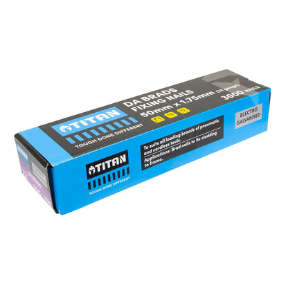 Titan 50x1.75mm Electro Galvanised 34° Angled Collated Nail DA Brads - 3000 Pack