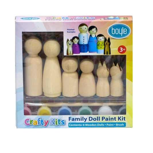 Boyle Crafty Doll Family Kit - Wooden Dolls, Paintbrush & Colors, Ages 5+