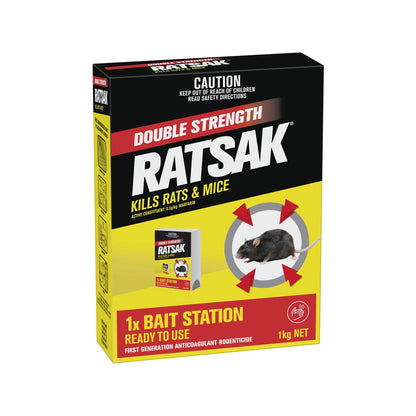 Ratsak 1kg Double Strength Bait Station - Safe Indoor Rodent Control with Warfarin