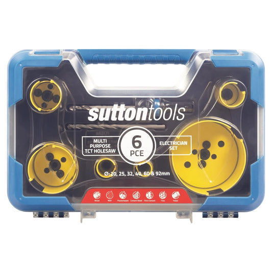 Sutton Tools 6-Piece Electrician Holesaw Set, Tungsten Carbide, Fast Cutting, Quick Release