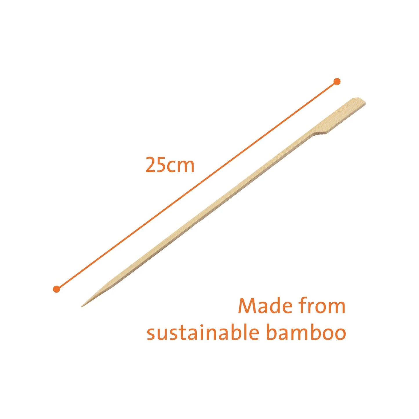 Jumbuck Flat Bamboo Skewers 50 Pack - 25cm, Built-in Handle, Flat Design for Stability